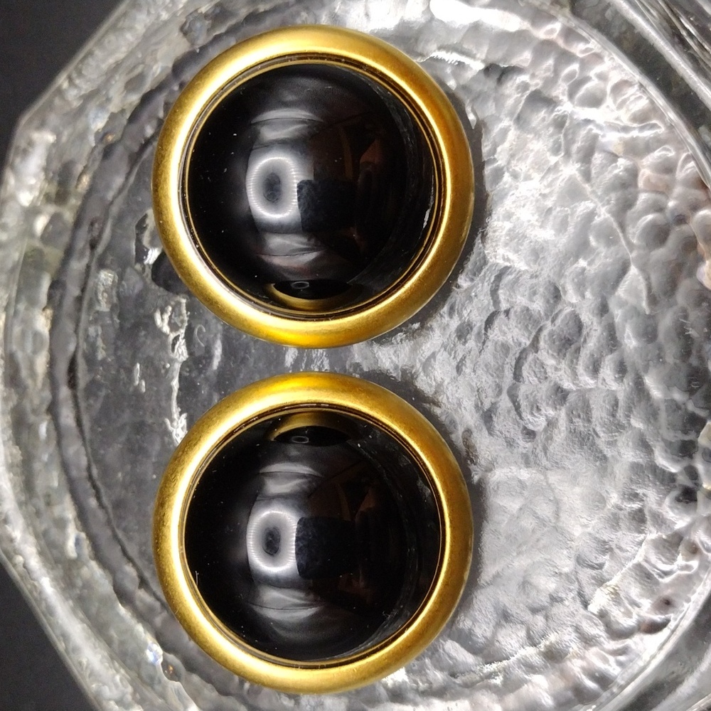 Joan Rivers Glossy Black Cabochon Matte Gold-Plated Button Pierced Earrings